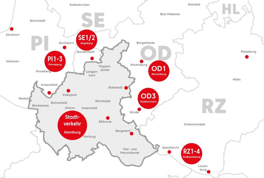 Neu zu verhandelnde Netze und Betriebshöfe von vhh.mobility in Schleswig-Holstein und Hamburg.