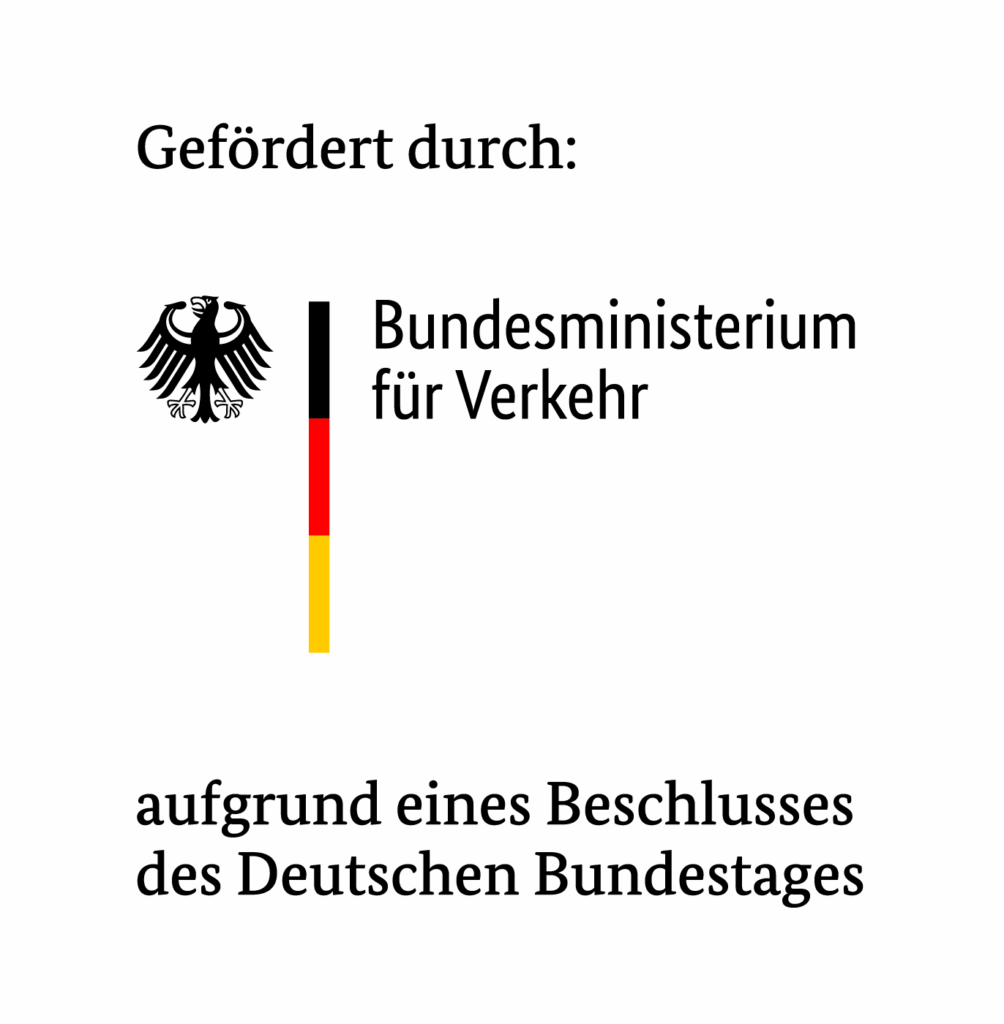 Logo: Gefördert durch: Bundesministerium für Verkehr